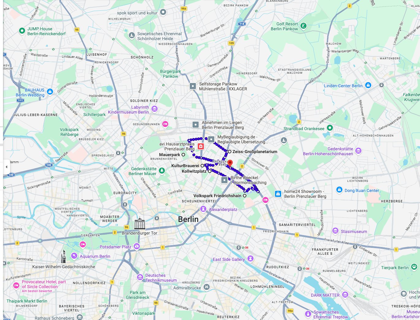 Fußgänger-Route von Winsstraße durch die Kiez-Highlights
